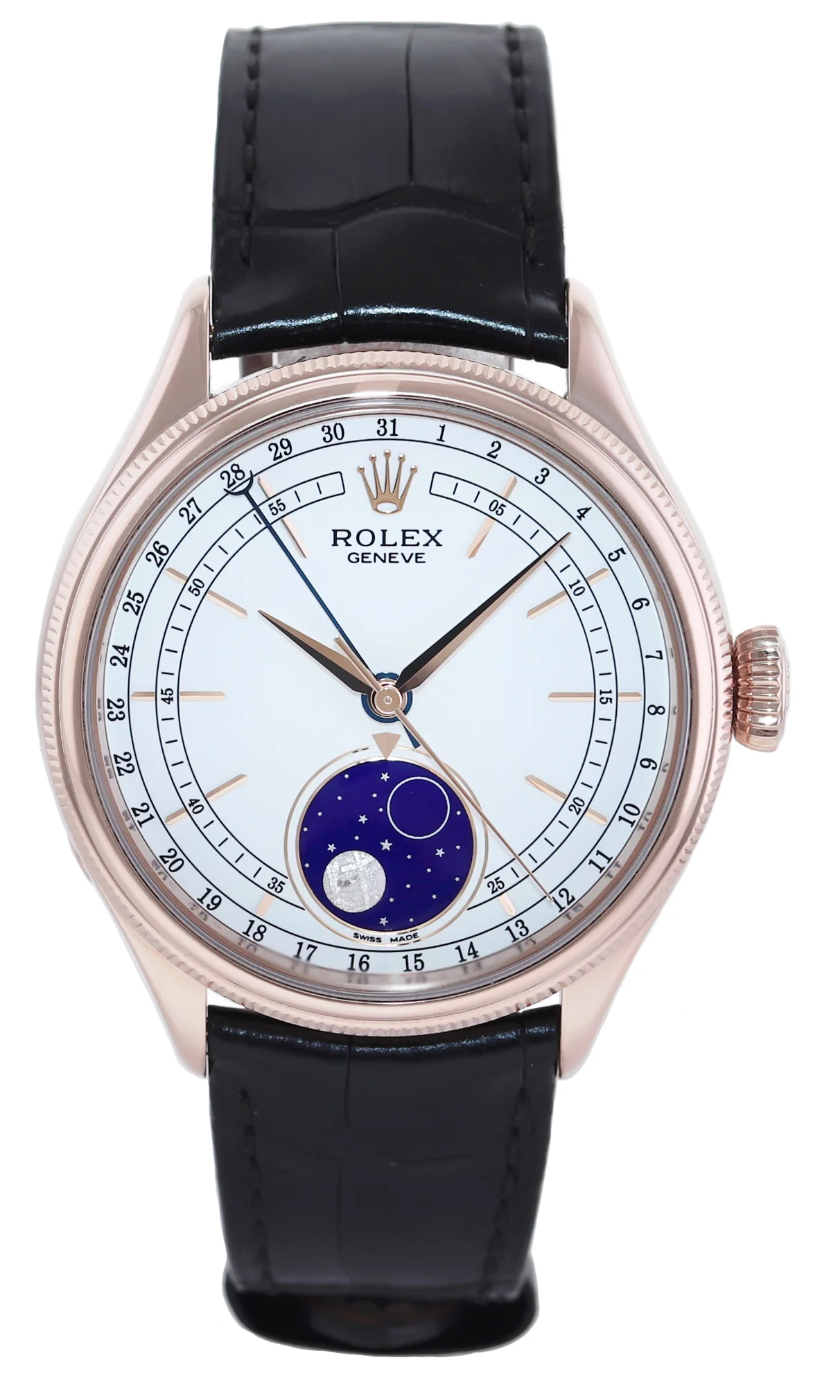 MINT PAPERS Rolex Cellini Moonphase White Dial Rose Gold 39mm Leather 50535 Watch - Image 2