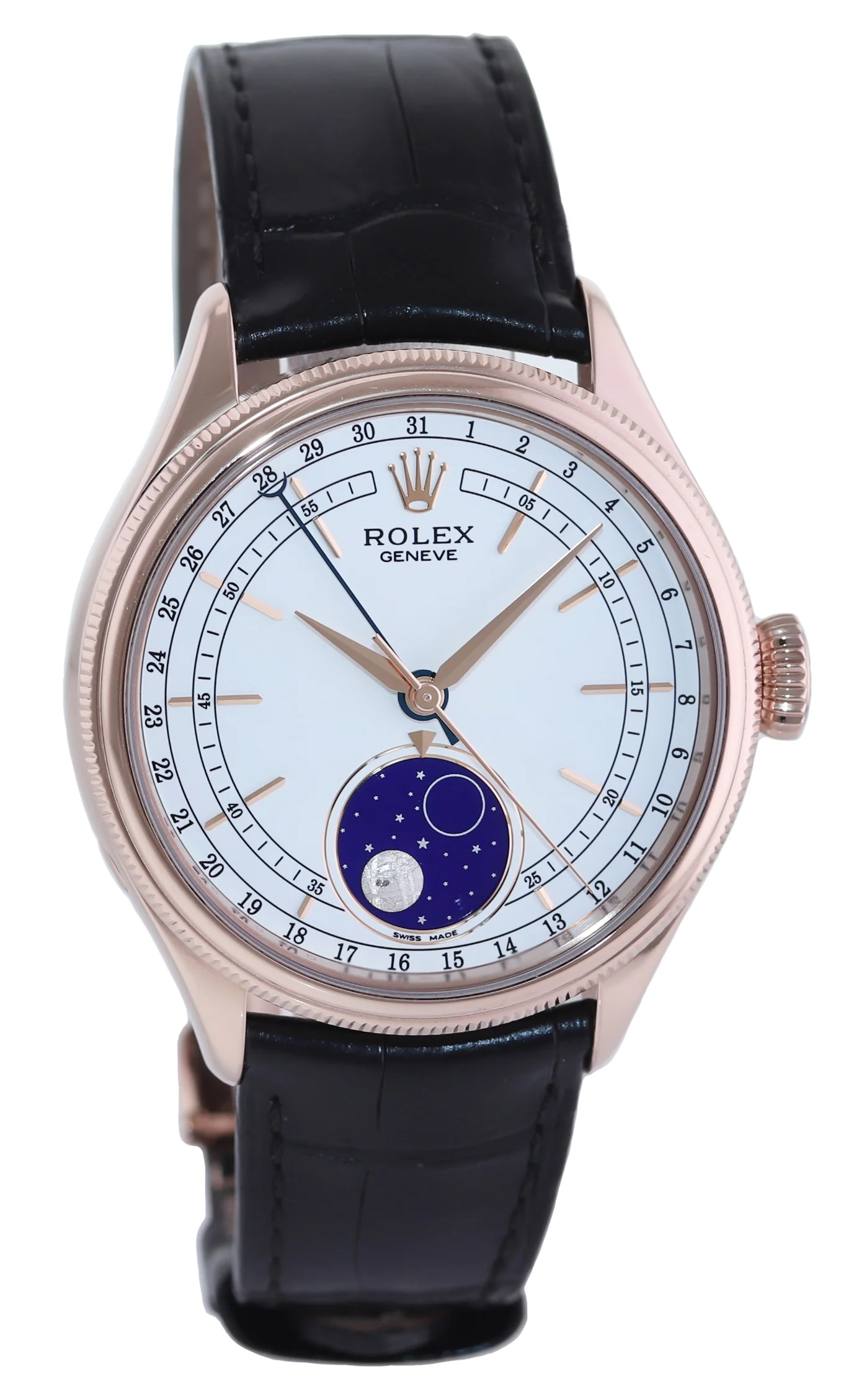 MINT PAPERS Rolex Cellini Moonphase White Dial Rose Gold 39mm Leather 50535 Watch - Image 3