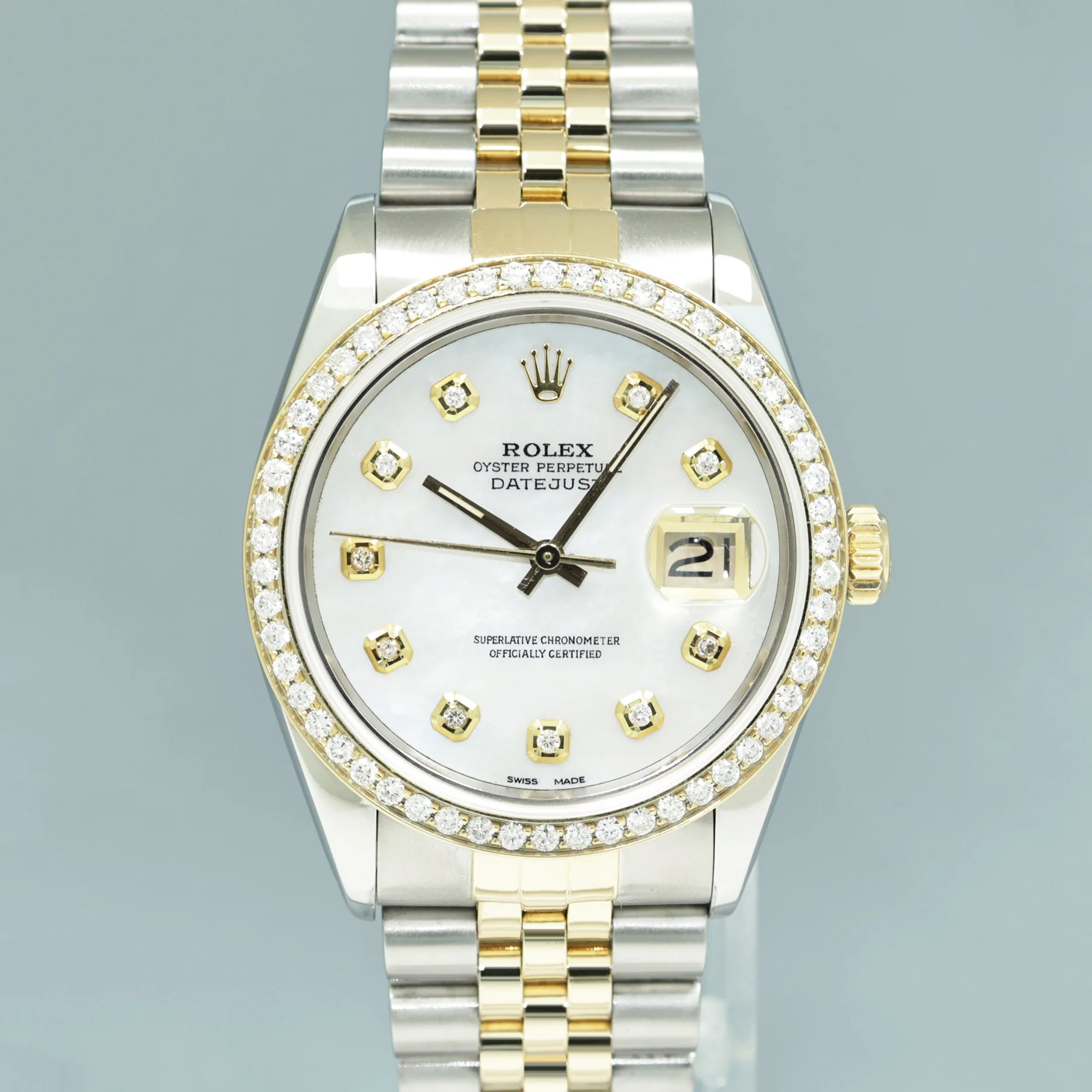 PEARL & DIAMOND BEZEL Rolex DateJust 16233 Two-Tone Yellow Gold Jubilee Watch Box - Image 2