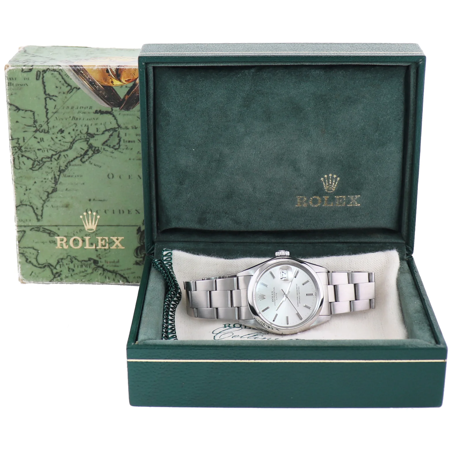 Rolex 1500 Date 34mm Steel Oyster Silver Stick Automatic Watch Box - Image 8