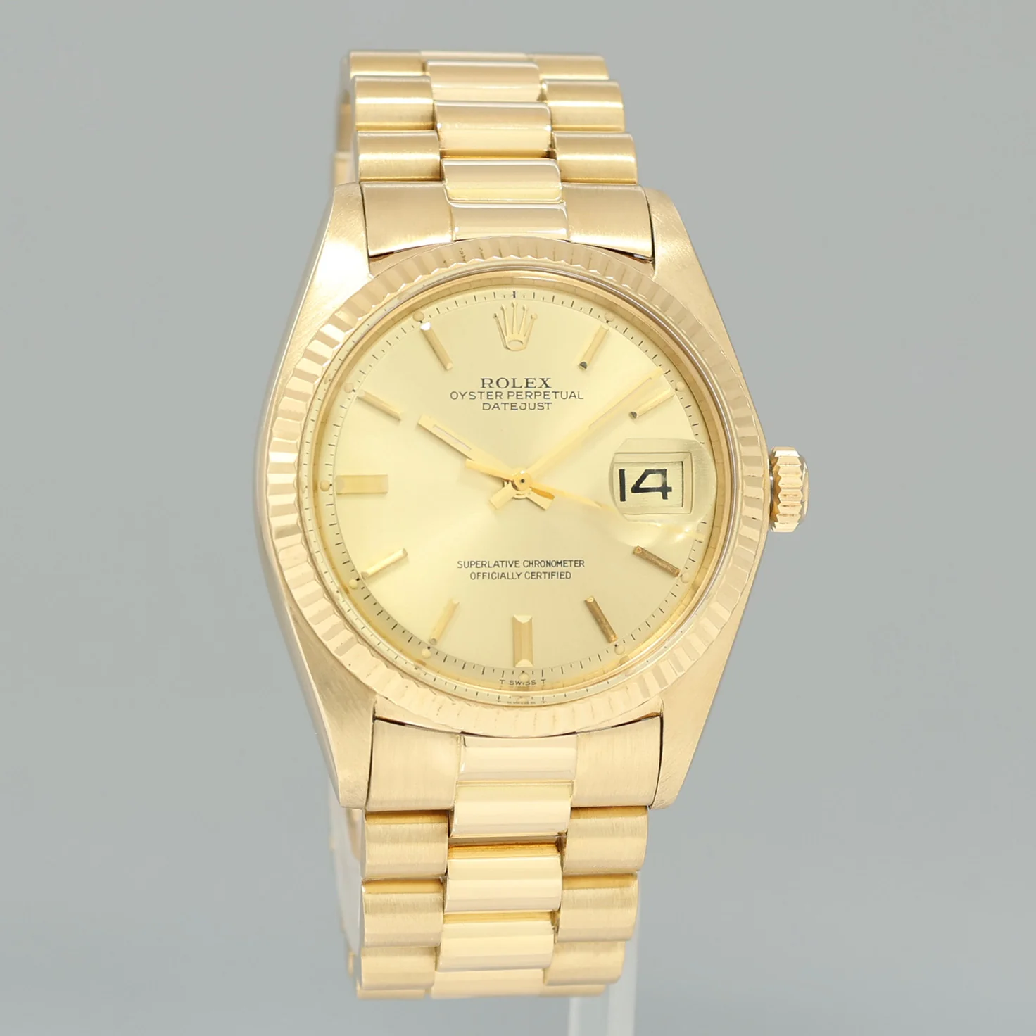 Rolex DateJust 36mm 1601 Yellow Gold President Champagne Pie Pan Stick Watch Box - Image 3