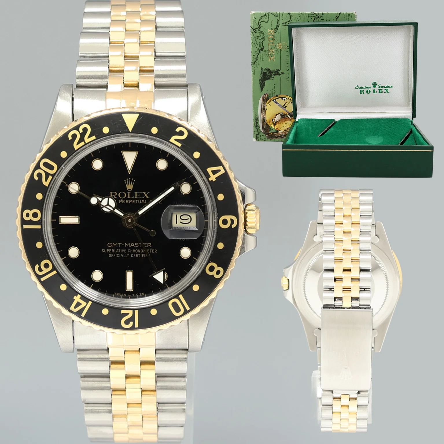 Rolex GMT-Master 16753 Two-Tone Yellow Jubilee Black Dial 40mm Watch Box