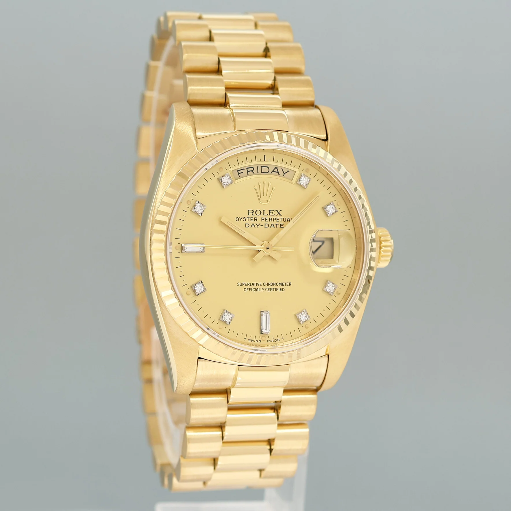 Mint Rolex President Day Date 18038 Quick Set Champagne Diamond Yellow Gold Watch - Image 3