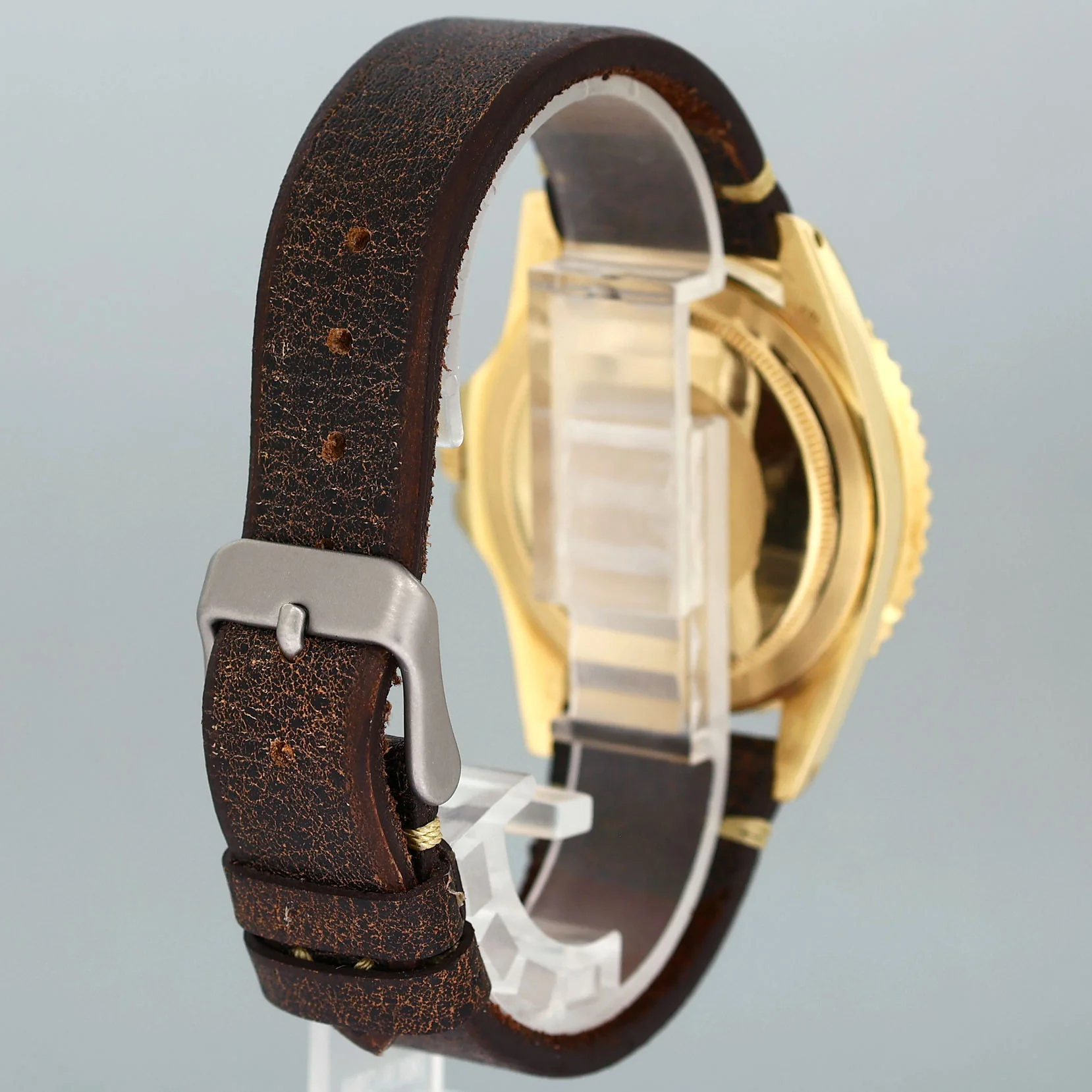 Rolex GMT-Master 1675 Yellow Gold GMT Black Nipple Dial Leather Watch - Image 6